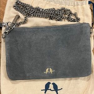 NEW Chloe + Isabel Gray Suede Clutch With Tassel & Chain